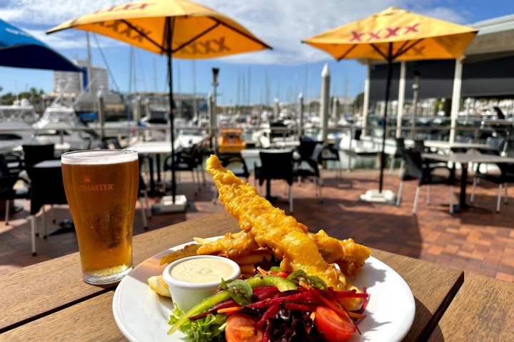 a plate of food on a picnic table